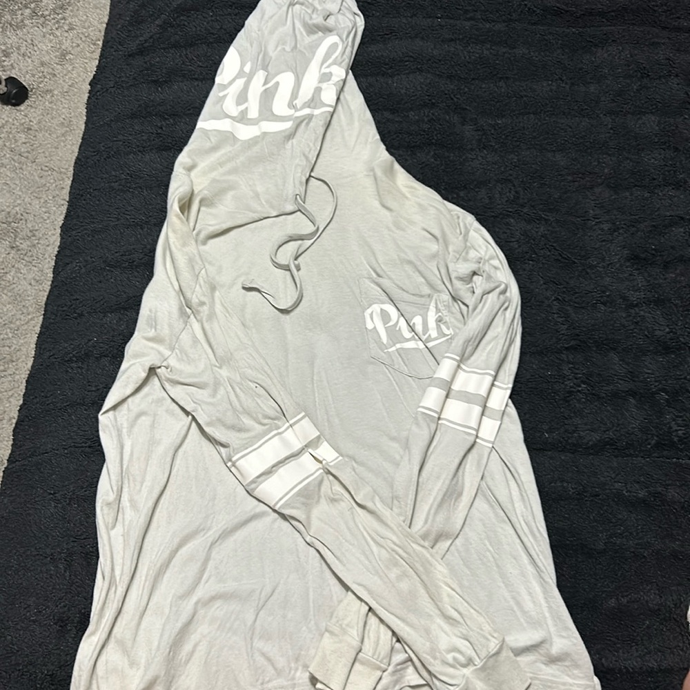 Off white long sleeve hooded top PINK